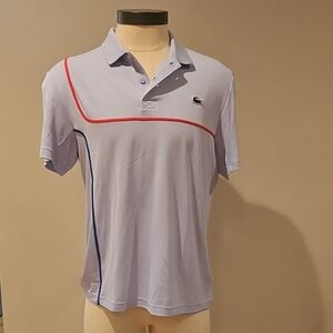 Lacoste Men's Polo Shirt in Light Lavender with Red and Blue Accents